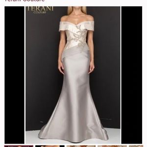 Terani Couture - Off-Shoulder embellished Mermaid gown in Champagne Taupe